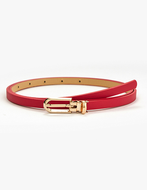 Fashion Red Pin Buckle Pu Dress Thin Belt