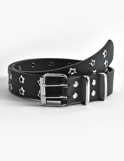 Fashion Black Double-row Wide Belt With Stars And Eyes