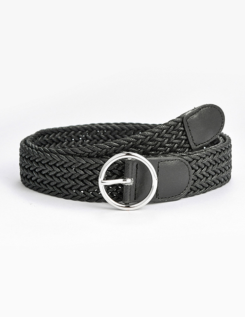 Fashion Black Round Buckle Twisted Wax Rope Braided Belt