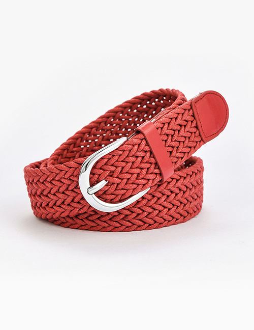 Fashion Red Alloy Belt With Twist Wax Rope Pin Buckle