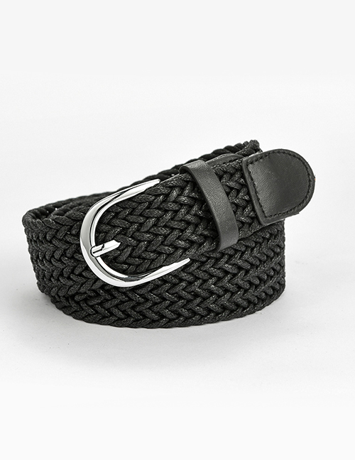 Fashion Black Alloy Belt With Twist Wax Rope Pin Buckle