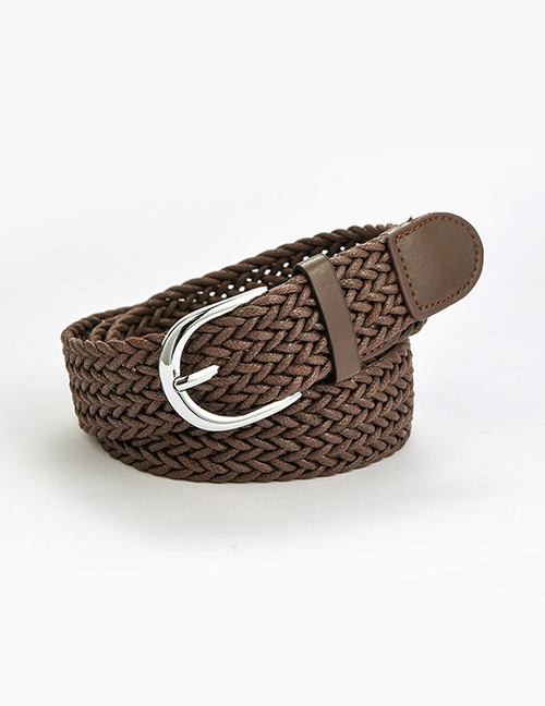 Fashion Brown Alloy Belt With Twist Wax Rope Pin Buckle