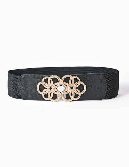 Fashion Gold Buckle-black Wide Elastic Belt