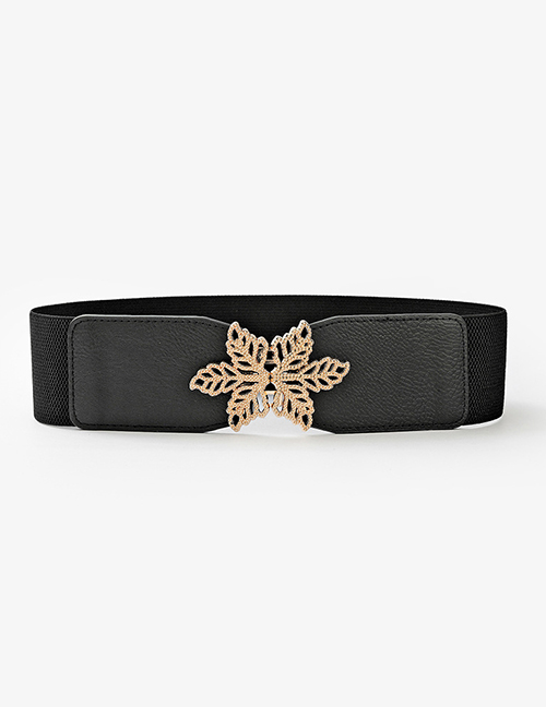 Fashion Black-gold Buckle Maple Leaf Elastic Belt