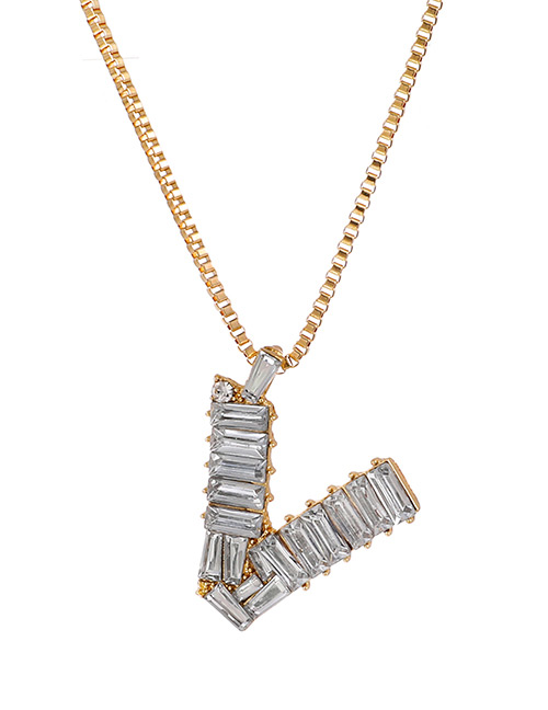 Fashion V Alloy Diamond Letter Necklace