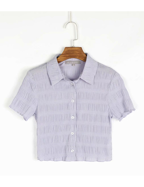 Fashion Purple Check Print Lapel Single-breasted Shirt