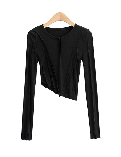 Fashion Black Irregular Slim Long-sleeved T-shirt With Solid Color Hem
