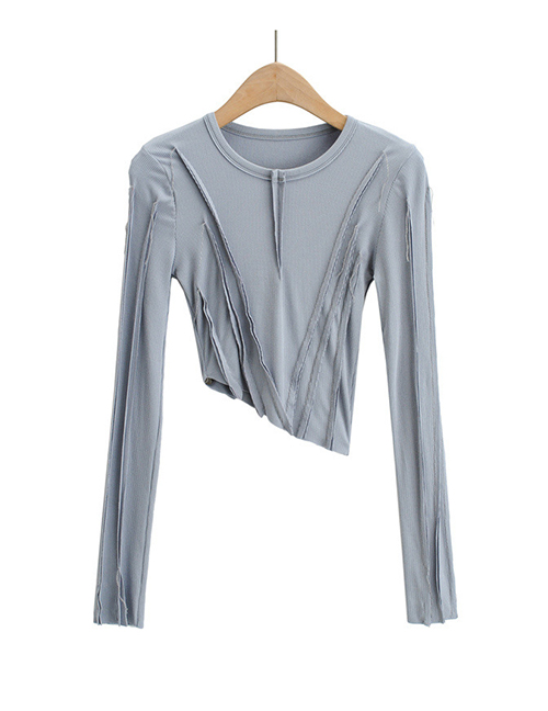 Fashion Gray Irregular Slim Long-sleeved T-shirt With Solid Color Hem