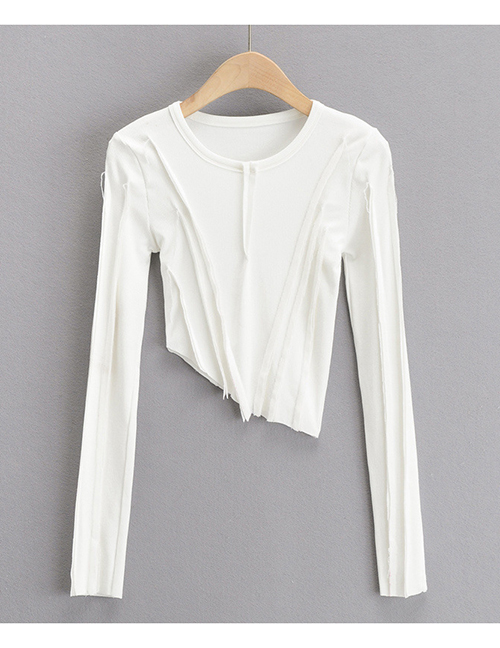 Fashion White Irregular Slim Long-sleeved T-shirt With Solid Color Hem