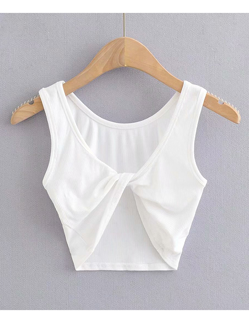 Fashion White Solid Color Knotted Slim-fit Tank Top