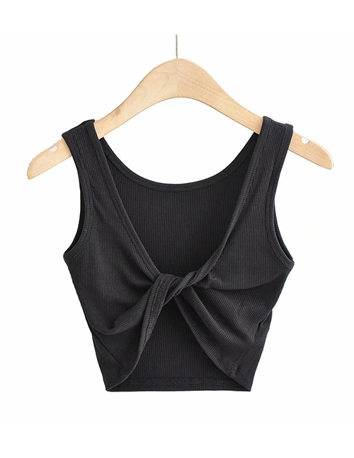 Fashion Black Solid Color Knot Slim-fit Tank Top