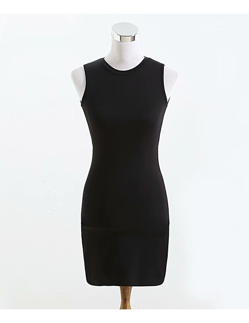 Fashion Black Solid Color Sleeveless Backless Slim Dress
