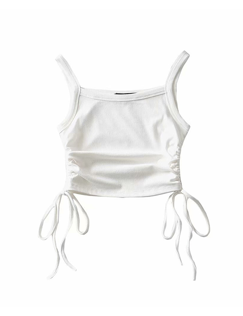 Fashion White Solid Color Side Drawstring Camisole
