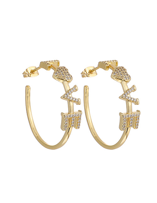 Fashion Golden Copper Inlaid Zircon Letter Love Earrings