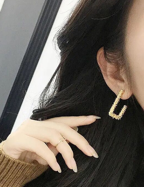Fashion Golden Geometric Carved Square Earrings
