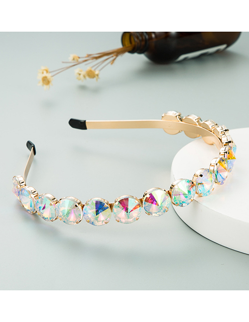 Fashion Ab White Metal Round Hair Band With Glass Diamond Claw Chain