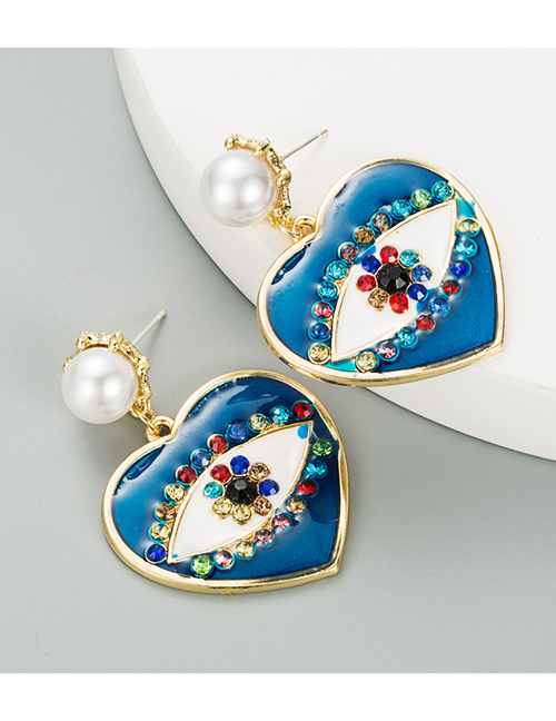 Fashion Blue Heart-shaped Eyes Imitation Pearl Alloy Drip Earrings