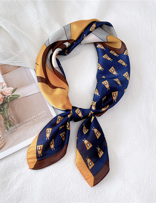 Fashion Horse Head Navy Love Print Contrast Color Geometric Small Square Scarf