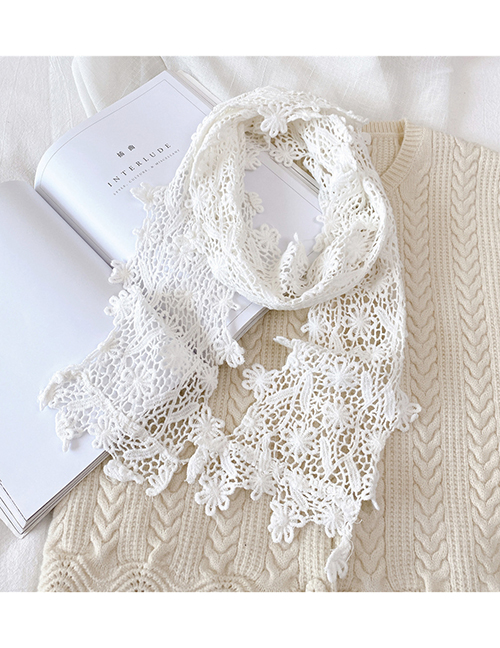 Fashion Flower Net White Cotton Openwork Long Scarf