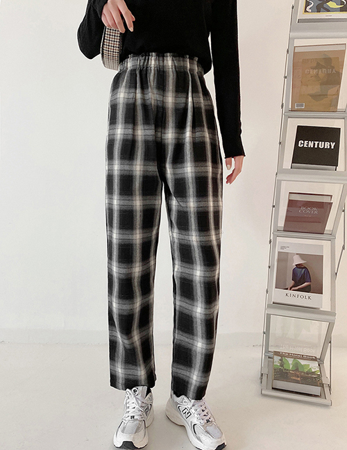 Fashion Photo Color Loose Check Straight-leg Trousers