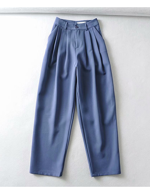 Fashion Haze Blue Loose Pleated Straight-leg Trousers