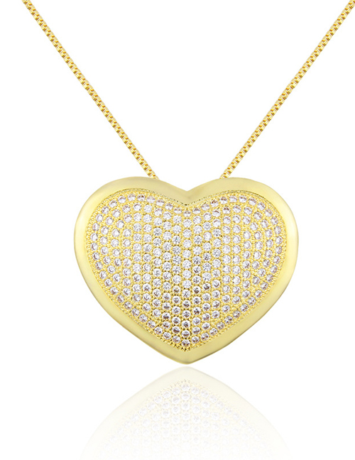 Fashion Gold-plated White Zirconium Full Diamond Love Copper Pendant Necklace