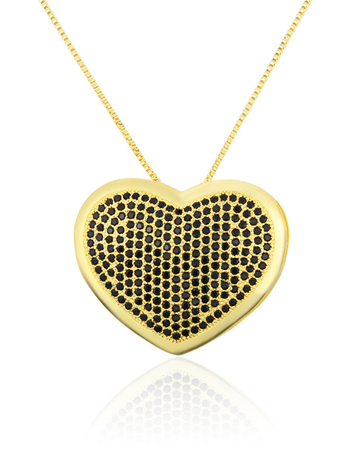 Fashion Gold-plated Black Zirconium Full Diamond Love Copper Pendant Necklace
