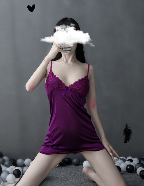 Fashion Purple Lace Sling Breast Milk Plus Size Nightdress