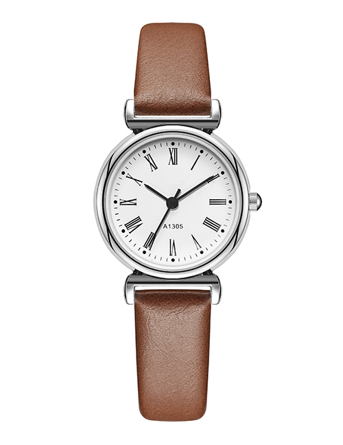 Fashion Brown Thin Strap Roman Scale Quartz Watch