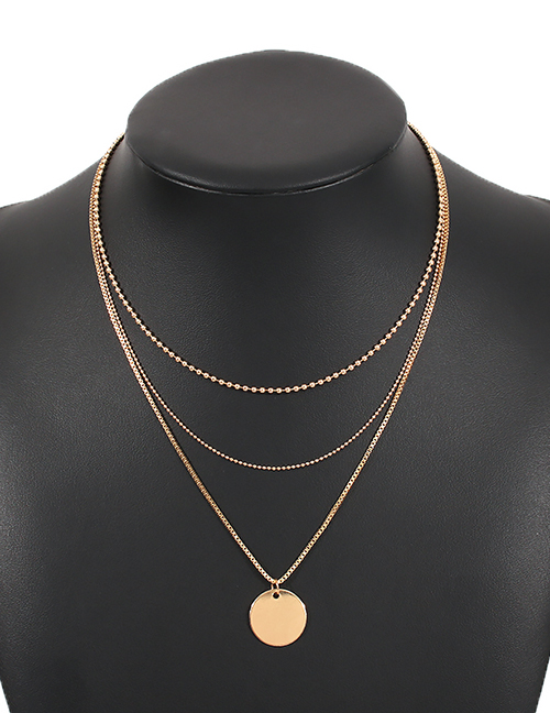 Fashion Gold Color Multilayer Necklace With Alloy Disc Pendant