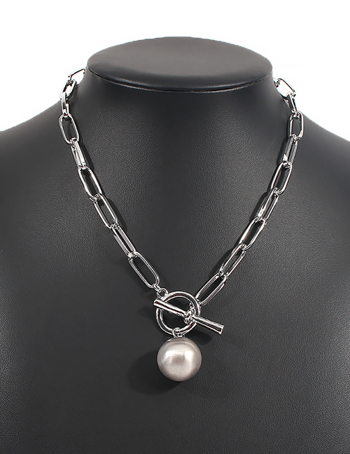 Fashion White K Alloy Thick Chain Round Bead Necklace