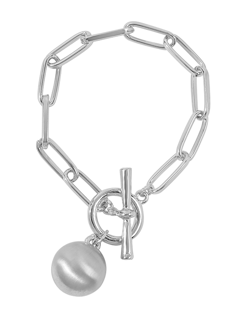 Fashion White K Alloy Thick Chain Round Bead Bracelet