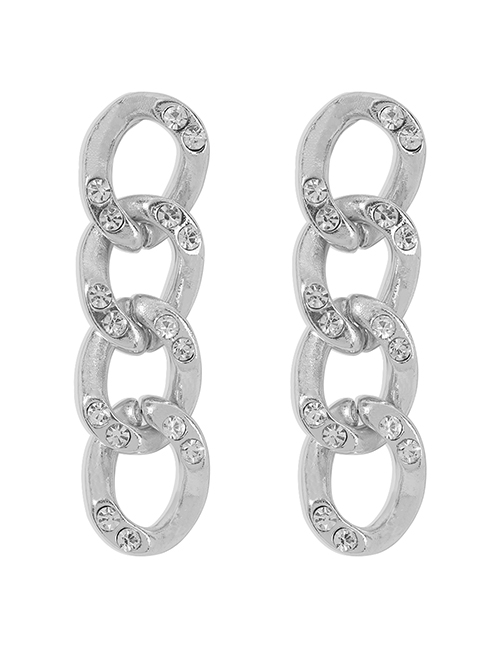 Fashion White K Alloy Diamond Geometric Thick Chain Earrings