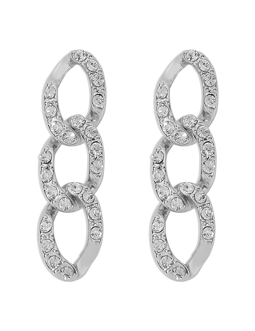 Fashion White K Alloy Diamond Geometric Thick Chain Earrings