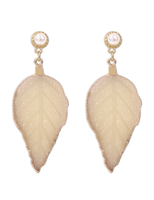 Fashion White Alloy Resin Pearl Leaf Earrings