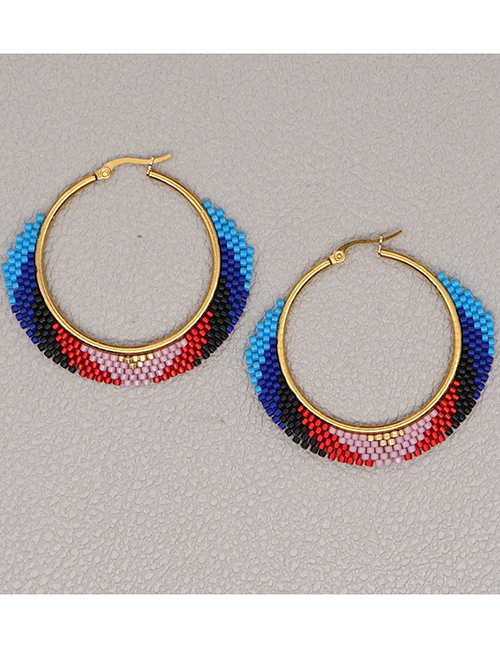 Fashion Color Mixing Rice Beads Round Handmade Woven Beaded Earrings