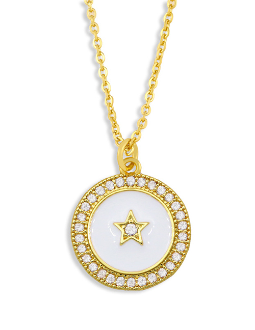 White Geometric Five-pointed Star Pendant With Diamonds And Gold-plated Copper Necklace
