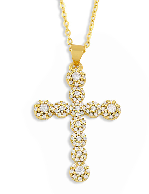Cross A Gold-plated Copper Necklace With Zircon Cross Pendant