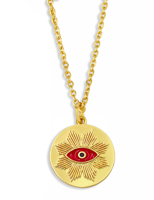 Red Geometry Round Brand Dripping Oil Eye Pendant Necklace