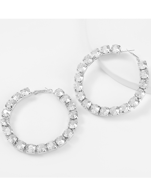 Silver Color Alloy Diamond Round Earrings