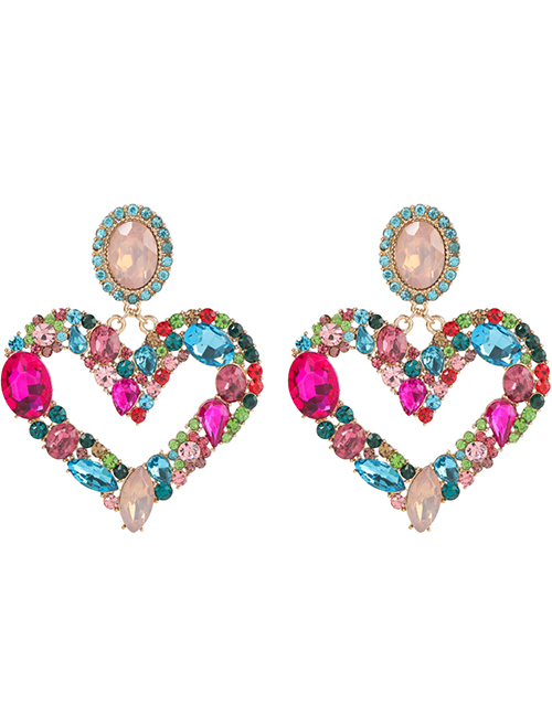 Color Heart Alloy Diamond Earrings