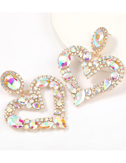 Ab Color Heart Alloy Diamond Earrings