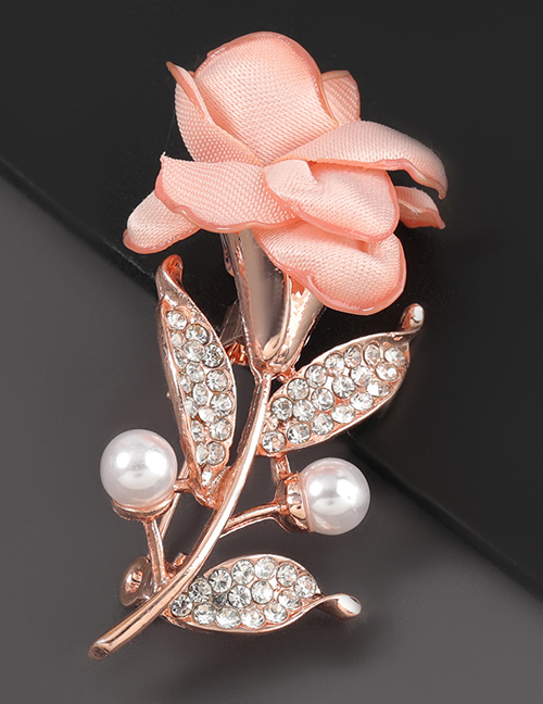 Pink Alloy Diamond Pearl Rose Brooch