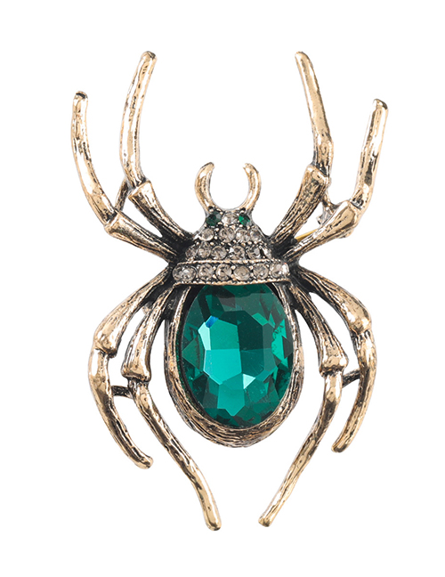 Green Alloy Diamond Spider Brooch