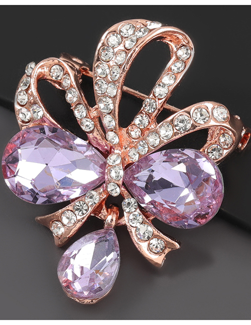 Purple Alloy Diamond Bow Flower Brooch