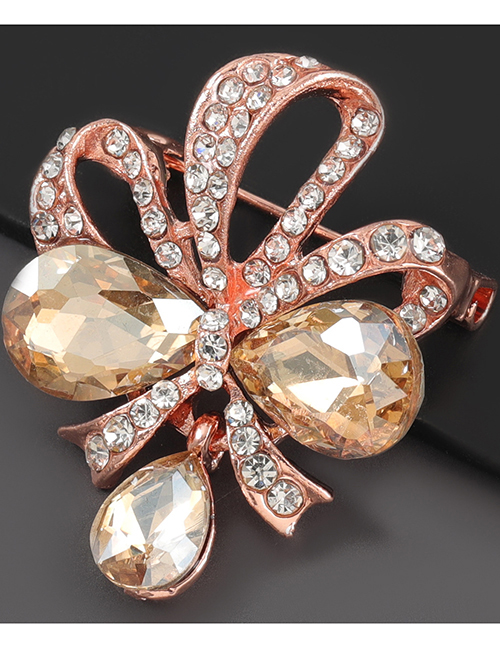 Gold Color Alloy Diamond Bow Flower Brooch