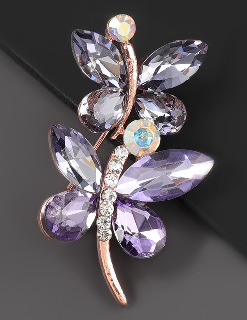 Purple Alloy Diamond Leaf Flower Brooch