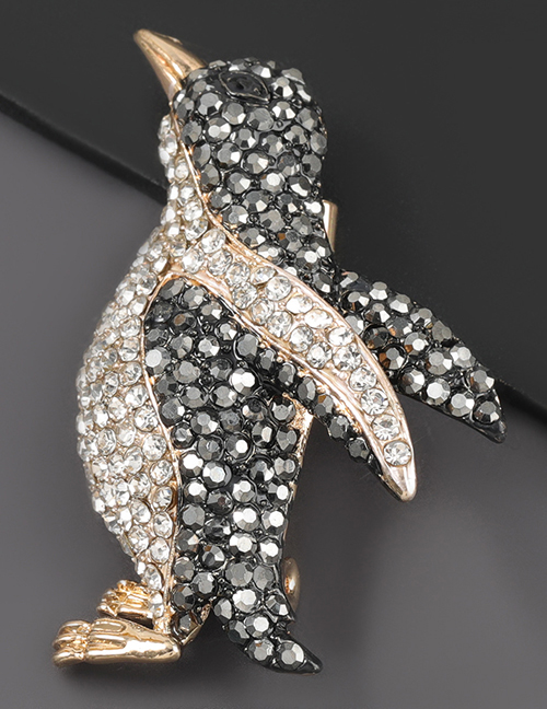 Black Alloy Diamond Penguin Brooch