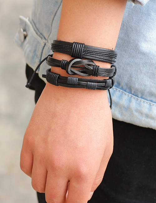 Black Five-piece Real Cowhide Braided Knotted Bracelet