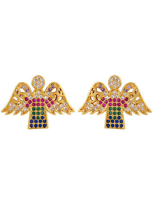 Angel Diamond And Gold-plated Letter Angel Earrings